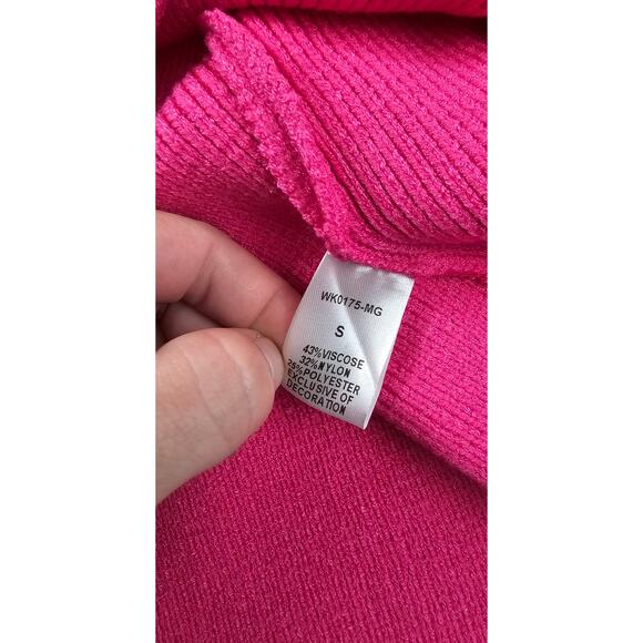 THML sz S pink puff statement blouse see through net accents NWOT bright fun - Picture 6 of 9